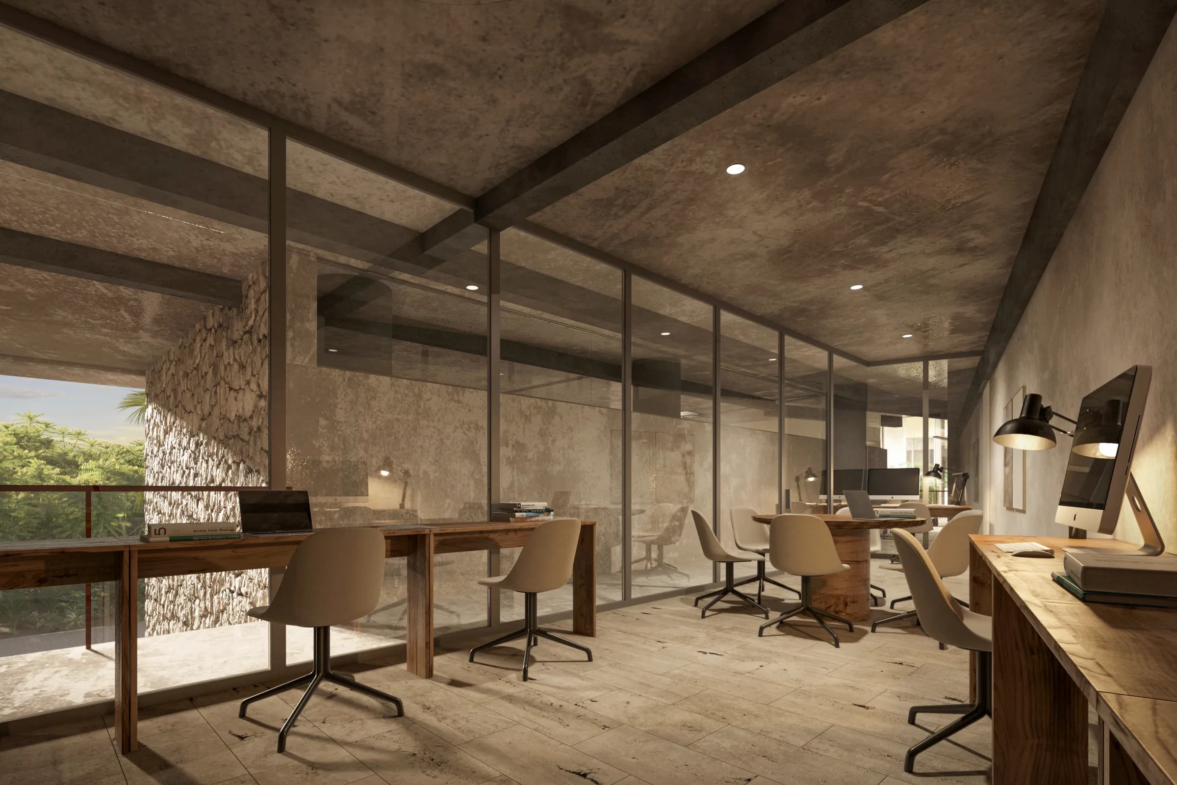 Render del área de coworking