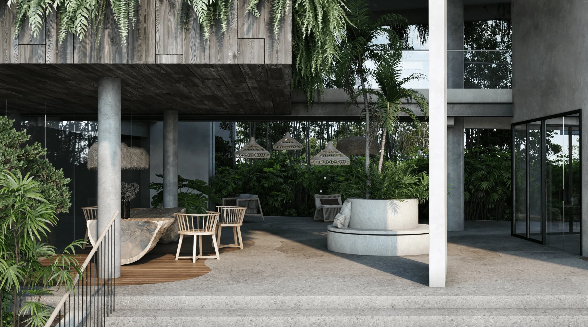 Render del lobby abierto en planta baja